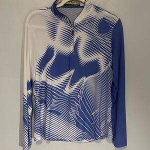 Jamie Sadock Abstract Blue and White Long Sleeve Top